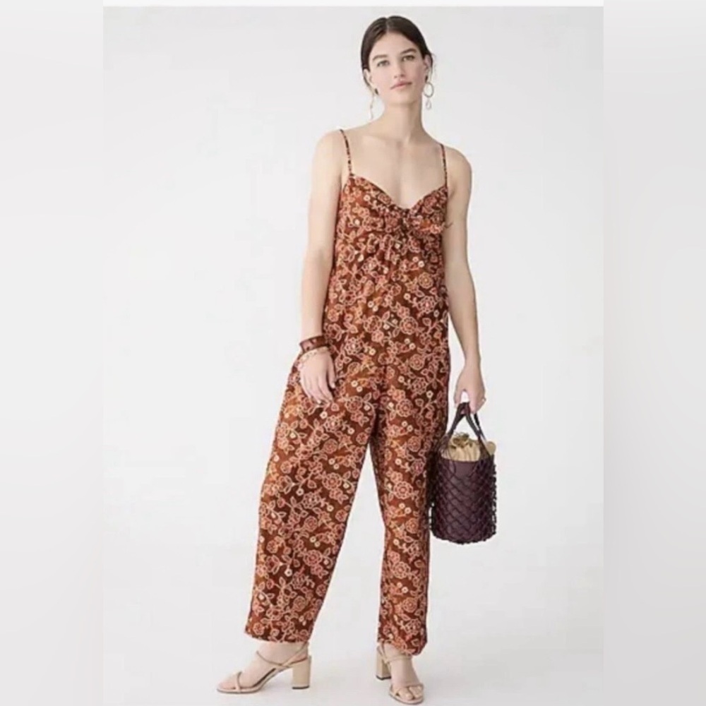 J. Crew Women's Tie-front jumpsuit in vintage vines, Sz:6
Floral print Brown